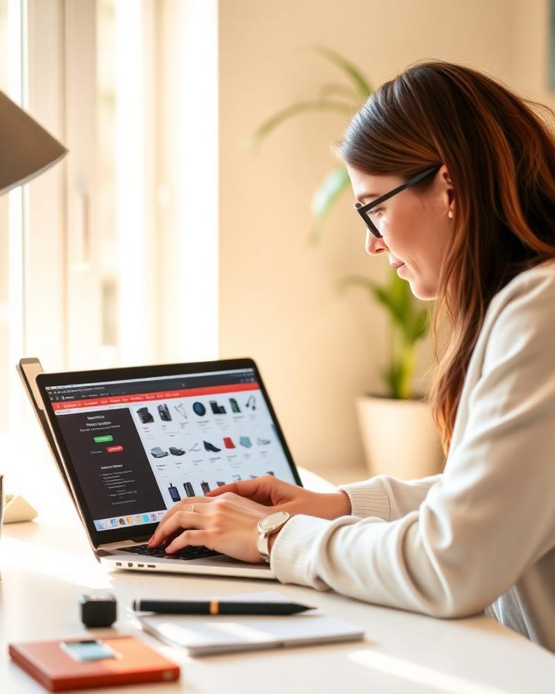 Person researching products on a laptop
