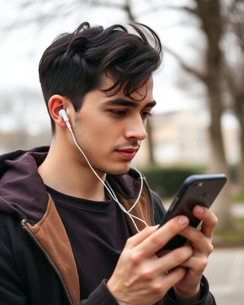 Person using technology outdoors